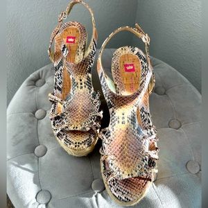 New Elaine Turner Cork Wedge Snakeskin Sandal - Size 10